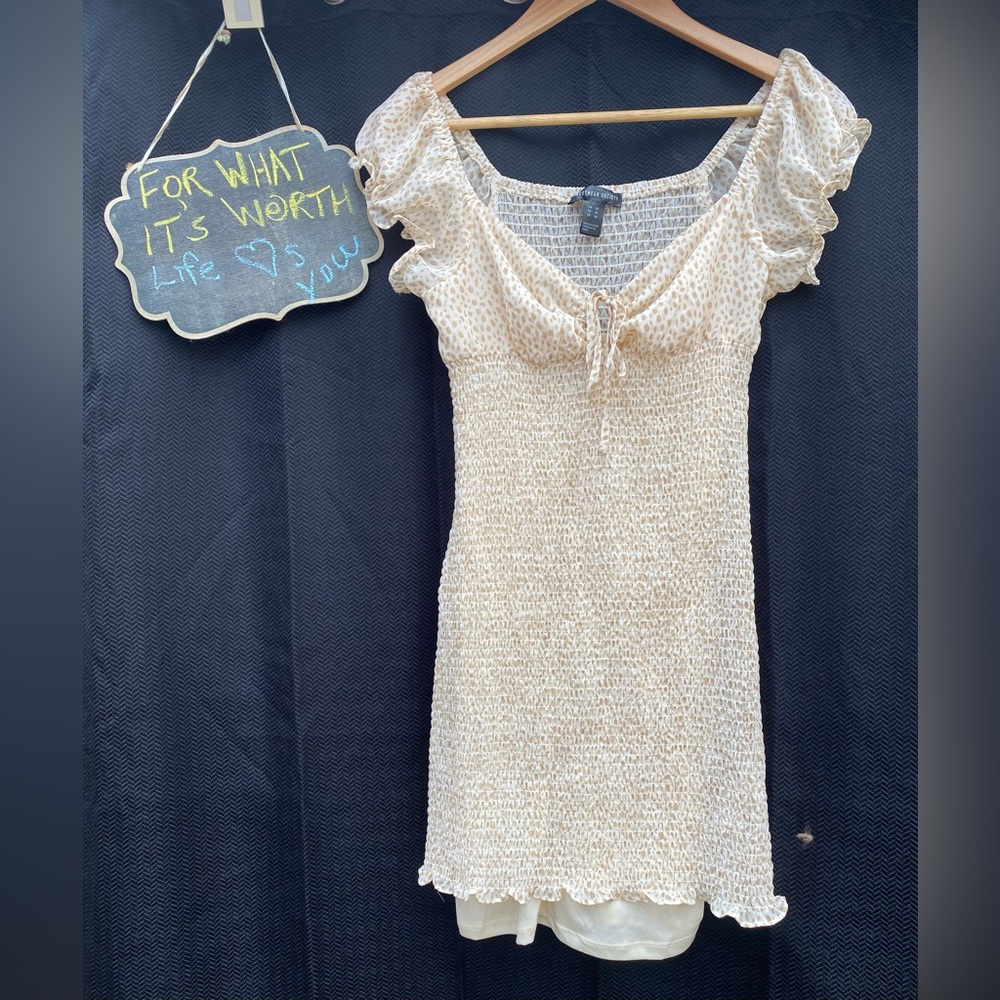 Streetwear Society Waffle Knit Halter Daisy Mini Dress Medium Cream